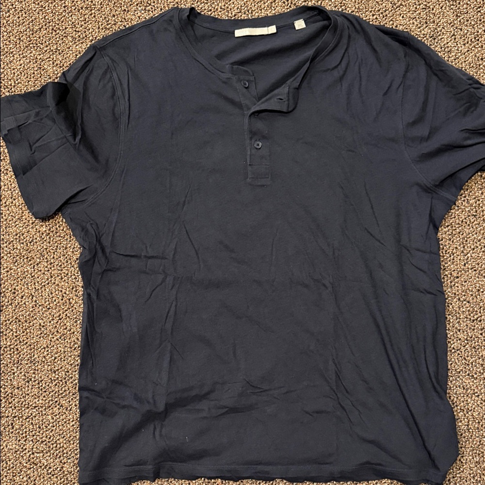 Vince Dark Blue Short Sleeve Henley